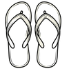 A simple black-and-white line drawing of a pair of flip-flops centered on a light gray background.