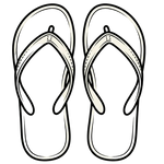 A simple black-and-white line drawing of a pair of flip-flops centered on a light gray background.