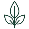 A dark green minimalist line icon depicting three leaves on a stem, centered on a solid white background.